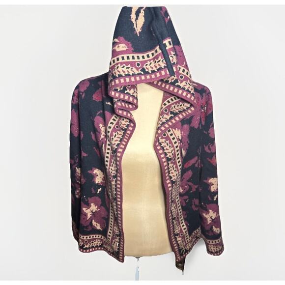 Rachel Zoe Sweaters - Rachel Zoe Womens Purple Floral Long Sleeve Hooded Cardigan Sweater S Boho Chic